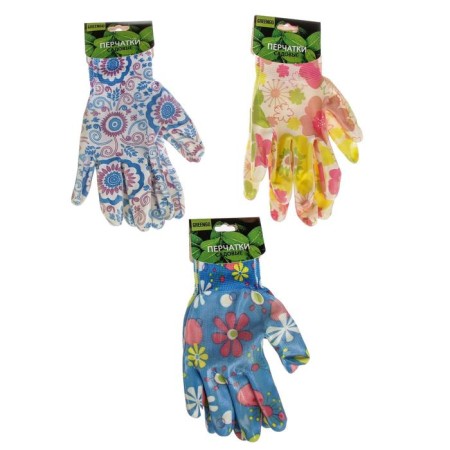 Garden, nylon gloves, with nitrilum semi -nitrous, size 8, color mix, Greengo-3