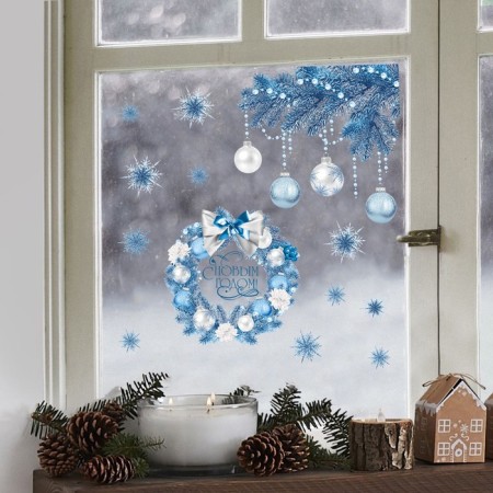 Stick for windows "New Year's Wreath", reusable, 33 x 50 cm, New Year-3
