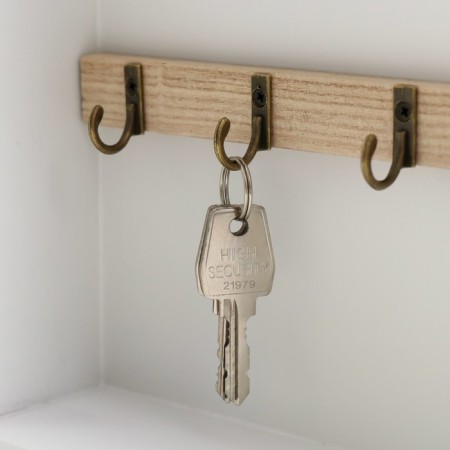 Klyuchnitsa tree 7 hooks "House. Patterns. Key" White with gold 22x8x30 cm-4