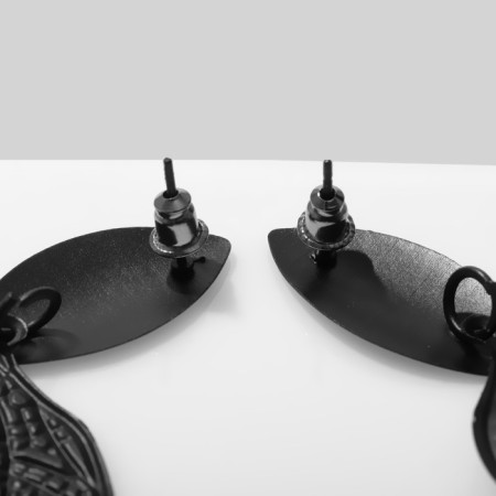 Hanging earrings "leaves" Simple, black matte color, 10 cm-1