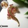 Brooch "Lizard" is tropical, the color is pink green in gold