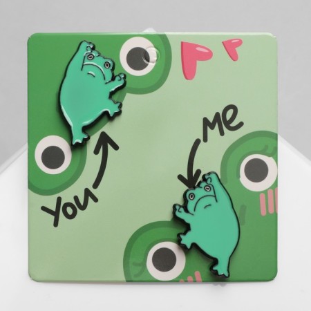 Set of icons (2 pcs.) “Frogs”, green color in black metal-1
