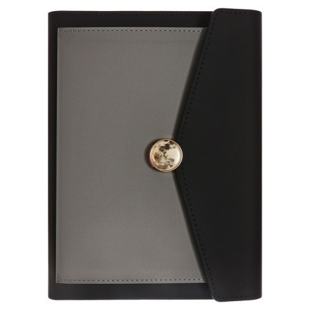 Organizer on the rings A5, 80 sheets, leatherette, with a valve, a line, with a handle, in a gift box, black and gray-1