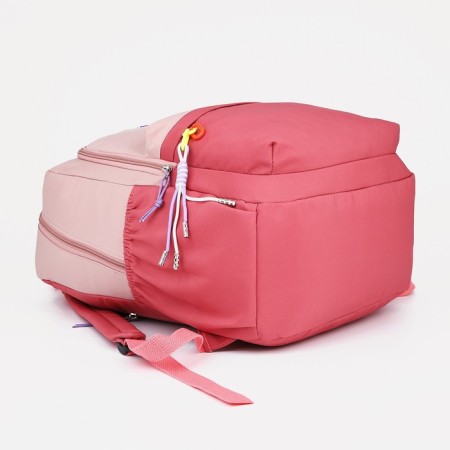 A backpack with a zipper, 4 external pockets, pink color-2