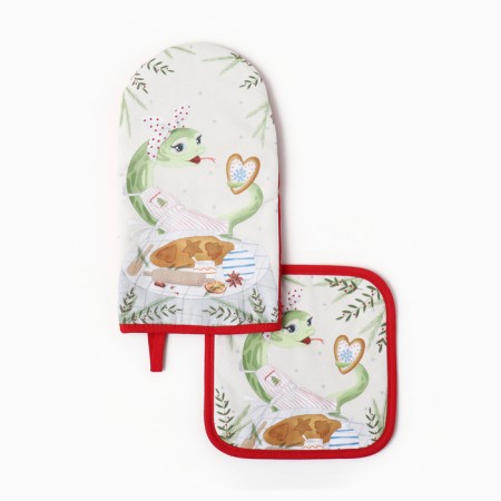 Set of kitchen. Ethel "Mistress" mittens 15x28cm, 19x19cm tack, 100%HL