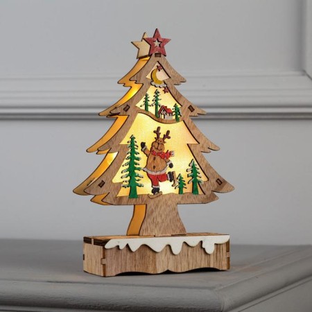 LED figure "Christmas tree with a deer" 12 × 20 × 5 cm, wood, batteries AAAX2 (not complete), glow warm white