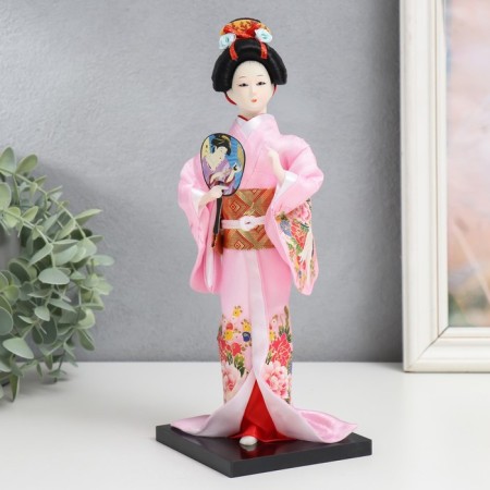 Collector doll "Japanese in a pink kimono with dough" 25x9.5x9.5 cm