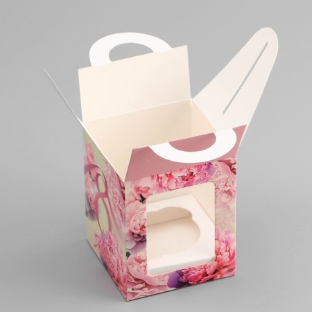 Box for 1 cupcake, "March 8", 9.2 x 9.2 x 11.1 cm, confectionery packaging-3