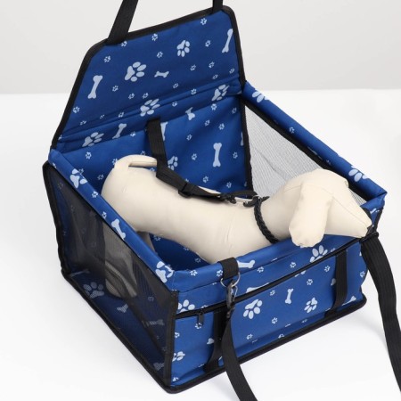 Car Seats for animals 40*30*25 cm, blue with white paws and bones-3