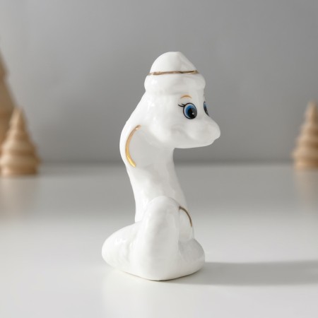 Souvenir Ceramics "White Cobra in the New Year's cap" with gold 4x5x8.5 cm-2