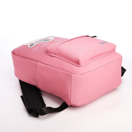 Young backpack from textiles with a zipper, waterproof, 4 pockets, pink color-4