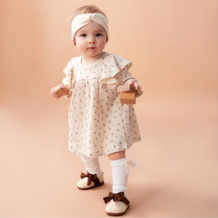 Dress with DL. Sleeve Baby I Wildflowers, height 68-74 cm, beige-4