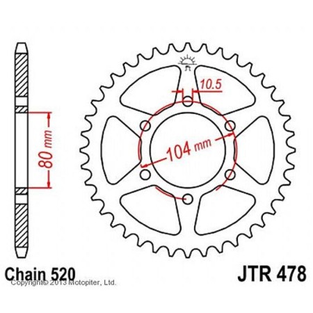 Vedic star, jt sprockets R478-43, chain 520, 43 teeth