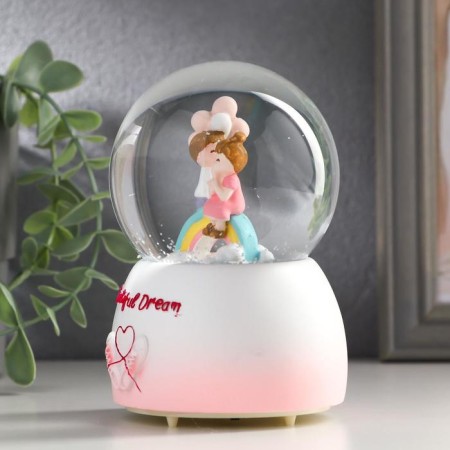 Souvenir Polystone Water Ball Light, Music "kids on the rainbow/month" mix 12x8x8 cm-2