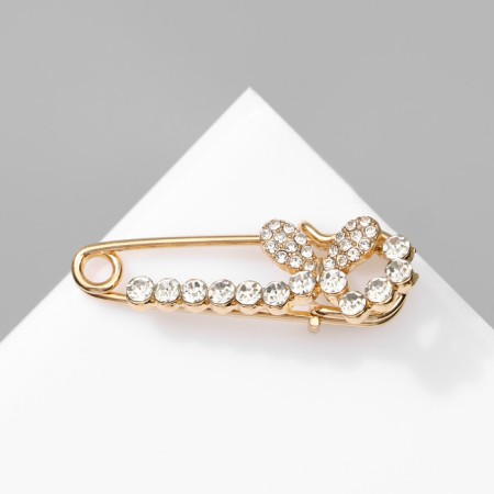 Pin "butterfly", white color in gold, 4 cm