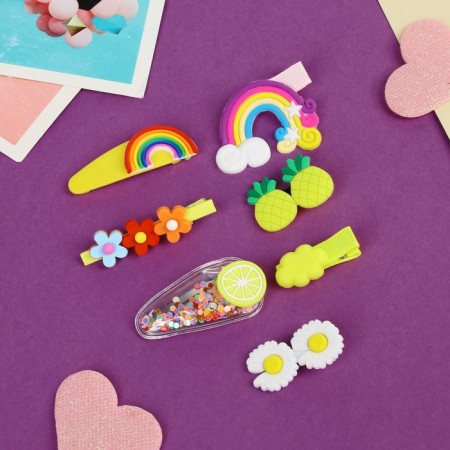 Hair set "Little Joy" (14 pcs) seven -color, yellow, mix-1