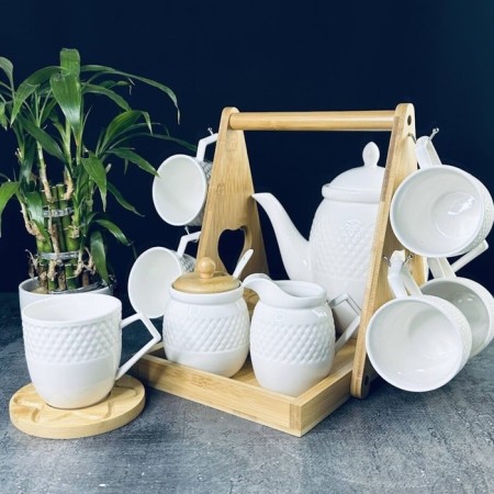 Tea Service Lenardi Bamboo, on a stand, porcelain, 15 items