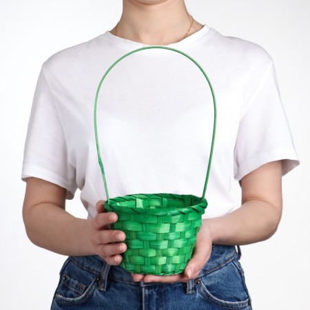 Wicker basket, bamboo, green, medium