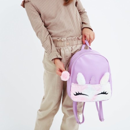 Open -leather backpack "Unicorn", with Plush pocket, 27x23 x 10 cm-6