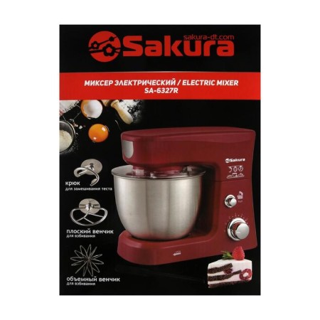 Mixer Sakura SA-6327R, planetary, 1000 W, 3.5 l, 6 speeds, 3 nozzles, red-10