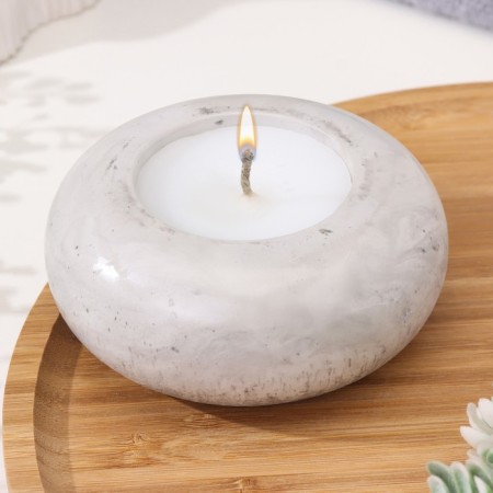 Candle "Complete. Marble" in the candlestick of gypsum large, 11x5 cm, marble with black stripes