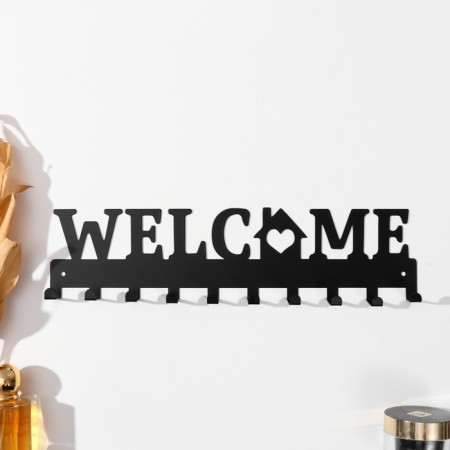 Decorative metal hooks "Welcome. House" black 1.9x32.9x8.2 cm