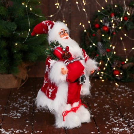 Santa Claus "with boxes gift and flashlight" 31 cm, red-1