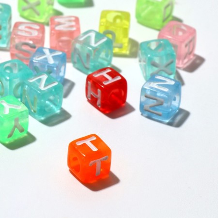 Acrylic bead "English letters" mix, cube 7 × 7 mm, set 10 g, color transparent mix-1