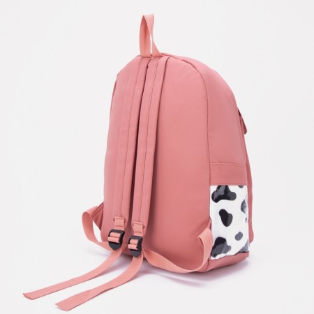 School backpack from textiles, external pocket, peach color-1