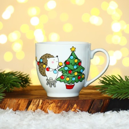 A set of ceramics "Hedgehog", a mug of 180 ml 2 pcs, a spoon 2 pcs, the color is white-4