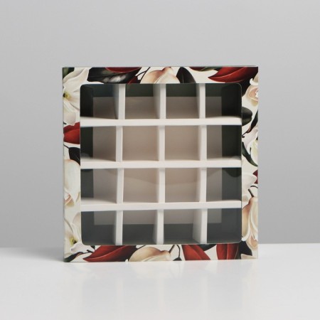 Box for sweets, confectionery packaging, 16 cells, Gift for you, 17.7 x 17.7 x 3.8 cm-1
