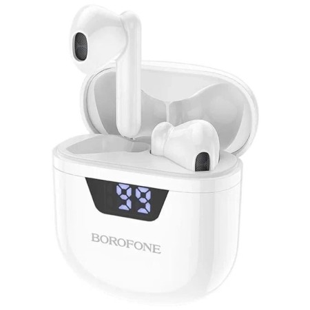 Headphones Borofone BW05 Pure, TWS, inserts, Bluetooth 5.1, 30/250 mAh, display, white-1