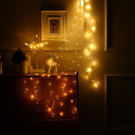 Girlynda "Horse tail" 10 threads of 1.5 m, IP20, copper thread, 150 LED, warm white glow, 12 V-2