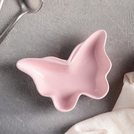 Ceramic "Butterfly" dish, 11 × 7.5 × 3 cm, pink color-1