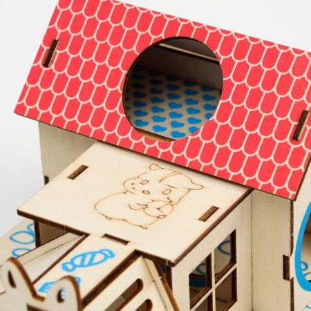 Complex-site for rodents with 2 houses and a hill, plywood, 19 x 14 cm-6