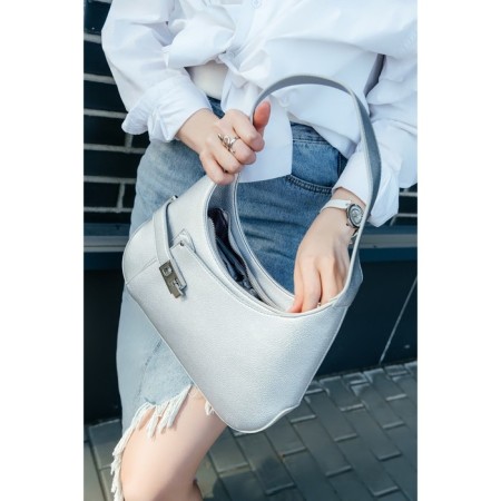 Women's bag with zipper, silver color-6