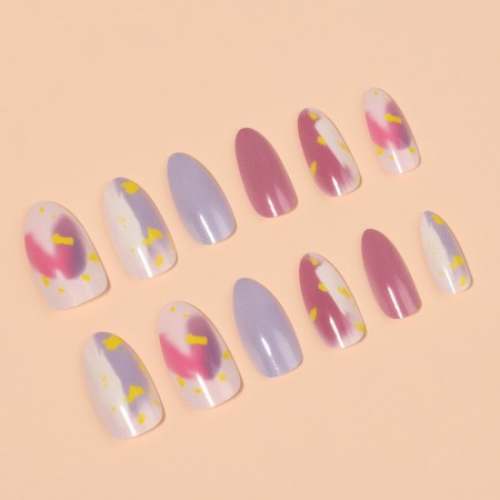 Follow nails "Spots", 12 pcs, with adhesive plates, forms of almonds, multi -colored-1