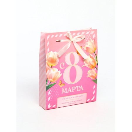 Set "since March 8" Black tea with lemon and sweets in a box-package-1