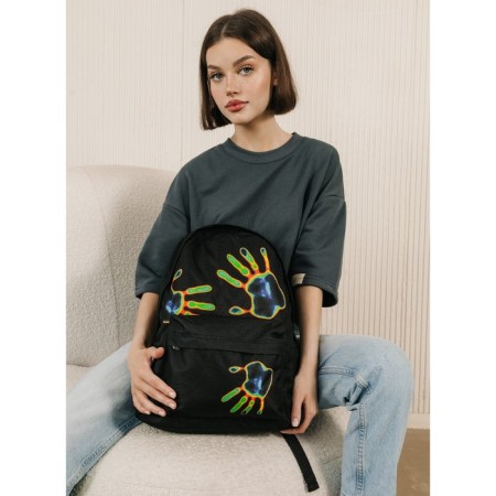 Backpack school textile "imprint", with a pocket, black color-7