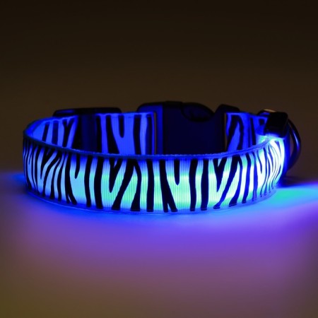 Collar with backlight tiger 3 glow modes, size L, Osh 48-60 x 2.5 cm blue-9