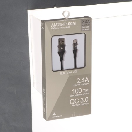 Cable Accesstyle AM24 -F100M, microUSB - USB, 2.4 A, fabric, fast charging, 1 m, black-1