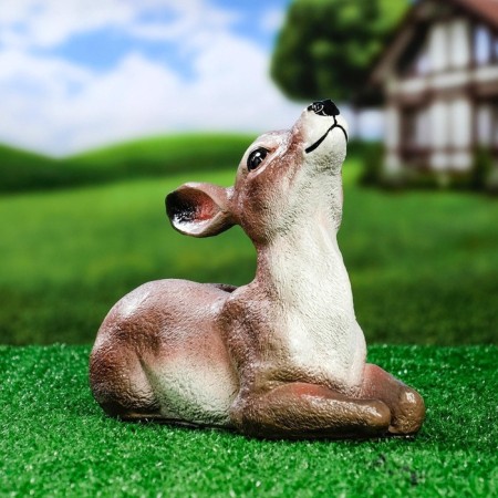 Garden figure "lying deer" from gypsum good souvenirs, 24 cm, medium, brown-1