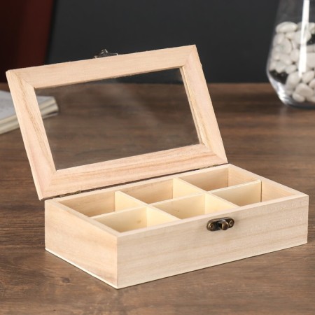 Casket Wood for painting for trifles with a glass insert 17x10x4.5 cm-1