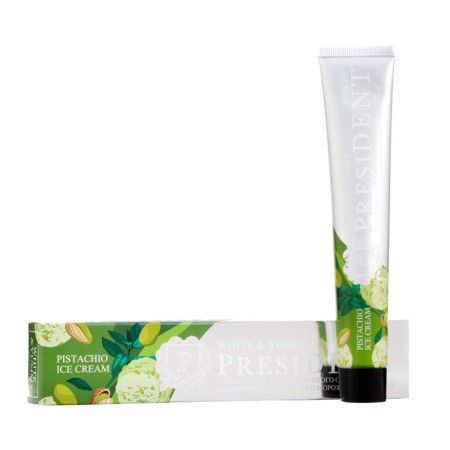 President toothpaste, 100 RDA, White & Yummy, pistachio ice cream with mint, 75 g
