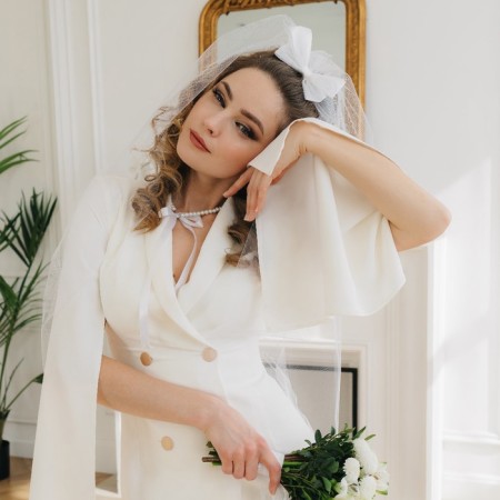Choker "New Style" pearls with a tie, white color 40 cm-2