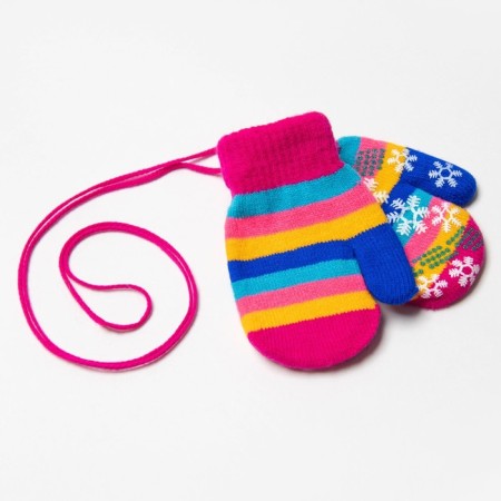 New Year. Baby mittens, pink color/stripes, size 14.5x6.7-1
