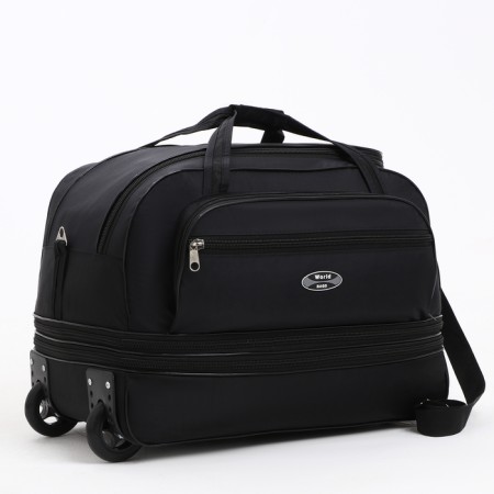 Road bag on wheels, a lightning department, with an increase, an outer pocket, black color