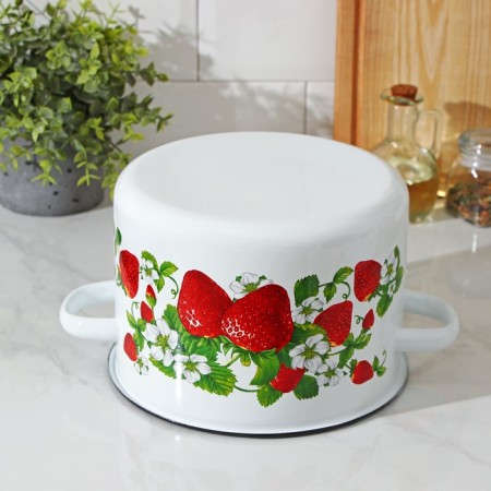 Cylindrical pan “strawberry meadow”, 4.5 l, enameled cover-2