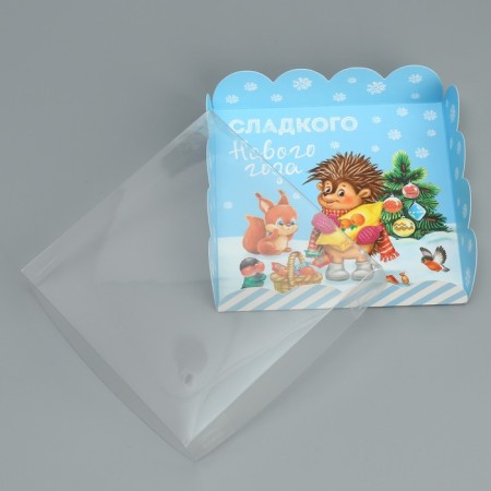 Box for confectionery with PVC lid "Sweet New Year", 13 x 13 x 3 cm, New Year-4