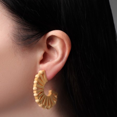 Earrings "Vakanda" style, semicircle, beige color-2